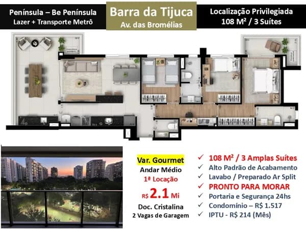 Apto Barra da Tijuca Peninsula Be Peninsula 108M²