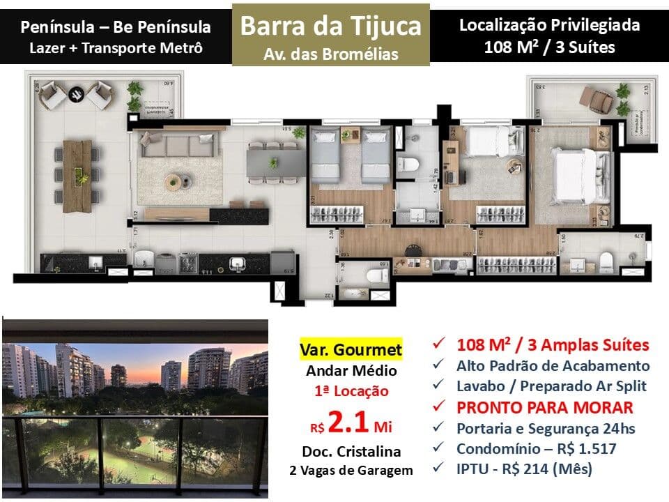 Apto Barra da Tijuca Peninsula Be Peninsula 108M²