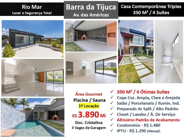 Casa Barra da Tijuca Rio Mar 350M²