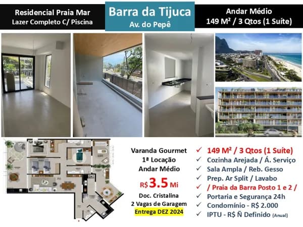 Apto Barra da Tijuca Praia JO Residencial Praia Mar 149M²