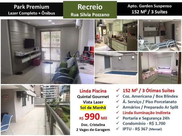 Apto Recreio Zico Park Premium 152M² Garden