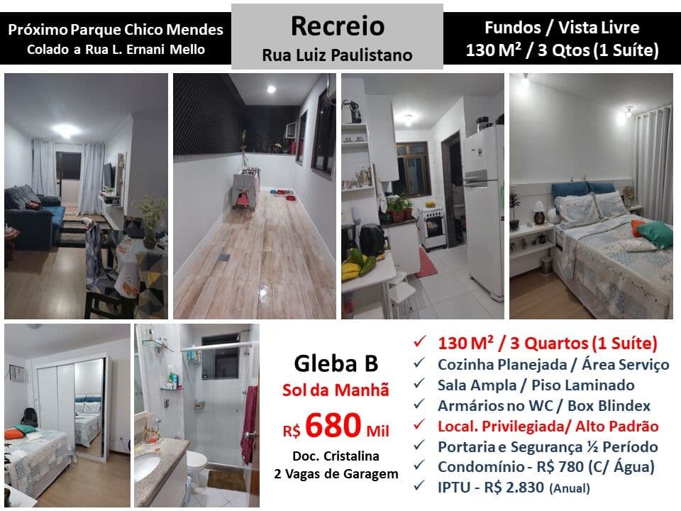 Apto Recreio Gleba B Luiz Paulistano 130M²
