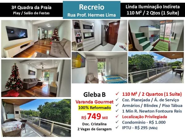 Apto Recreio Gleba B Praia Hermes de Lima 110M²