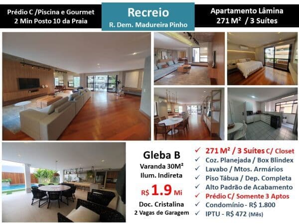 Apto Recreio Gleba B Praia Madureira Pinho 271M²