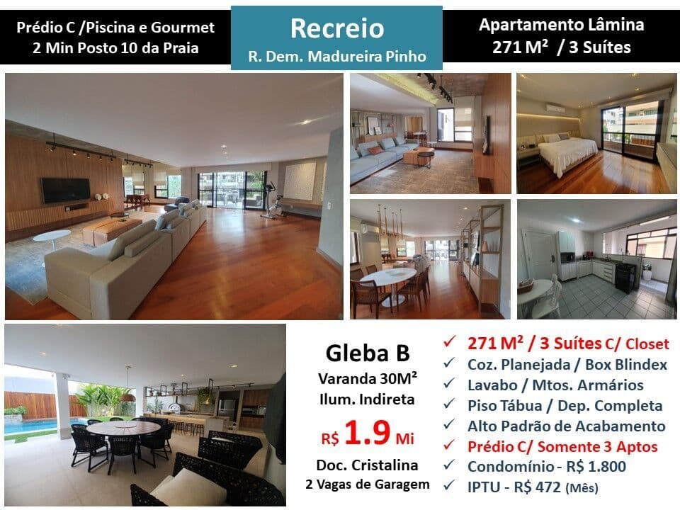 Apto Recreio Gleba B Praia Madureira Pinho 271M²