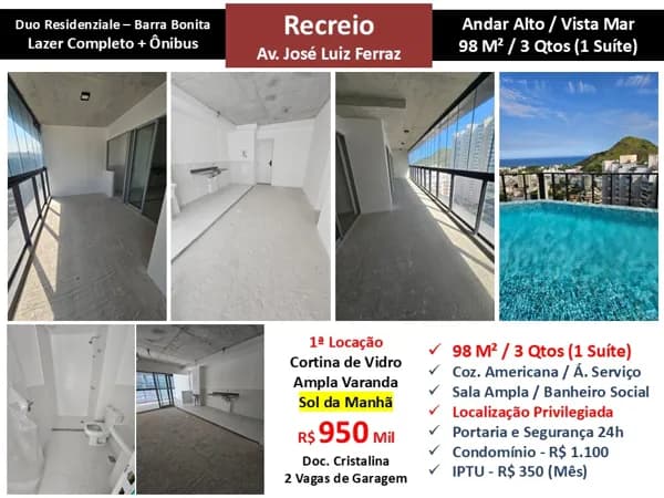 Apto Recreio Barra Bonita Duo Residenziale 98M²