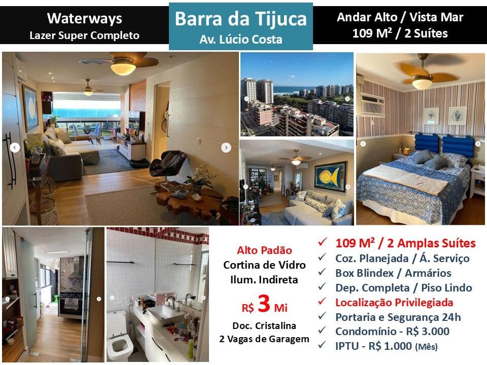 Apto Barra da Tijuca Praia Waterways 109M²