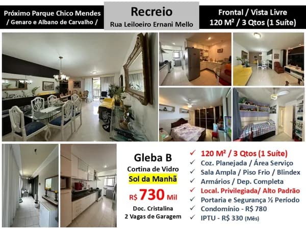 Apto Recreio Gleba B Leiloeiro Ernani Mello 120M²