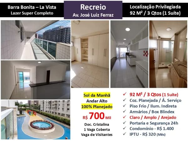 Apto Recreio Barra Bonita La Vista 92M²