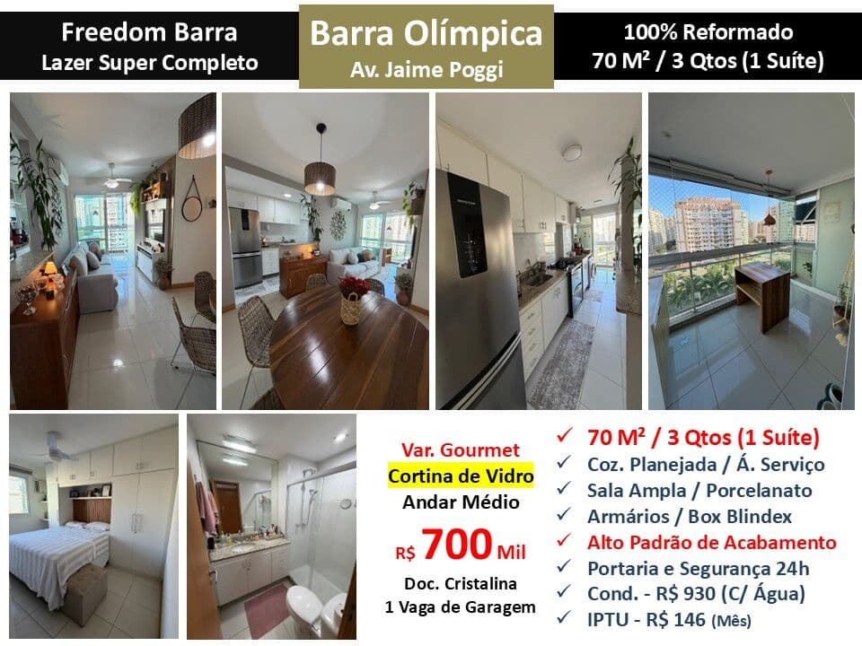 Apto Barra Olímpica Freedom Barra 70M²