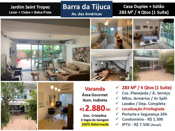 Casa Barra da Tijuca ABM Jardim Saint Tropez 283M²