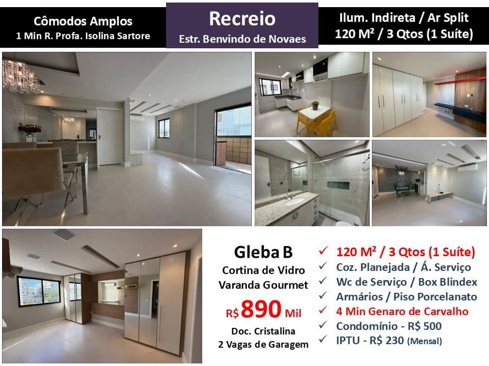 Apto Recreio Gleba B Benvindo de Novaes 120M²