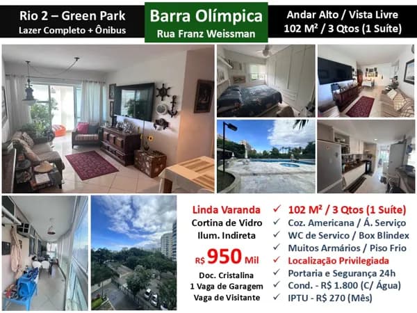 Apto Barra Olímpica Rio 2 Green Park 102M²