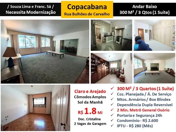 Apto Copacabana Bulhões de Carvalho 300M²
