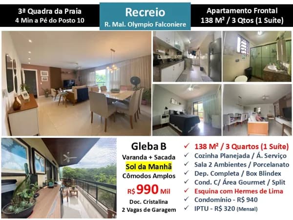 Apto Recreio Gleba B Praia Olympio Falconiere 138M²