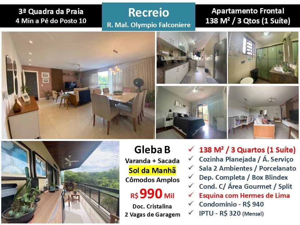 Apto Recreio Gleba B Praia Olympio Falconiere 138M²