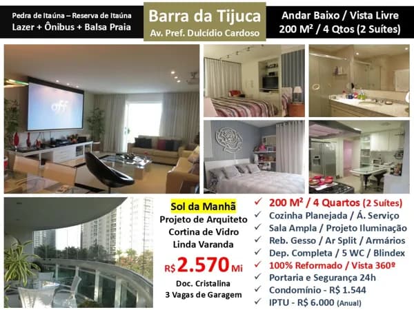 Apto Barra da Tijuca Pedra de Itaúna Reserva de Itaúna 200M²