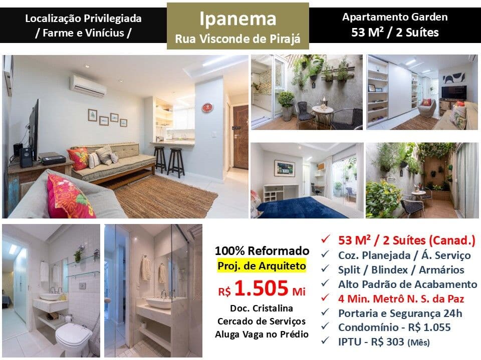 Apto Ipanema Visc. de Pirajá 53M² Garden