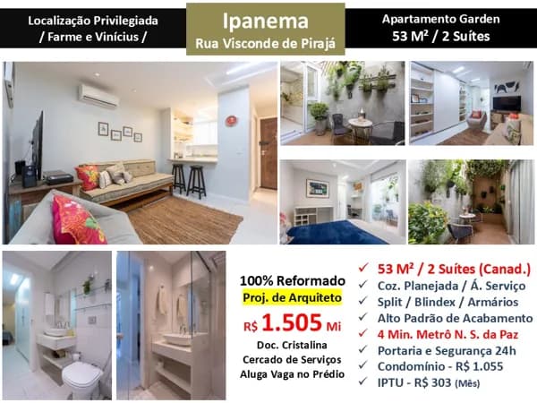 Apto Ipanema Visc. de Pirajá 53M² Garden