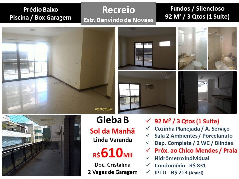 Apto Recreio Gleba B Benvindo de Novaes 92M²