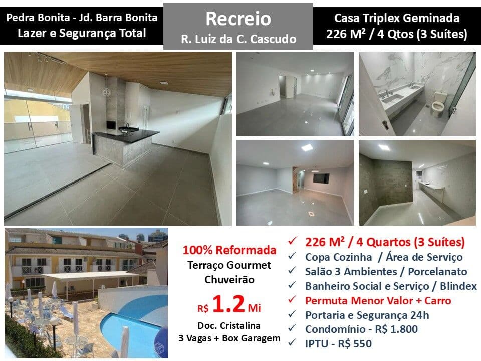 Casa Recreio Jardim de Barra Bonita Pedra Bonita 226M²