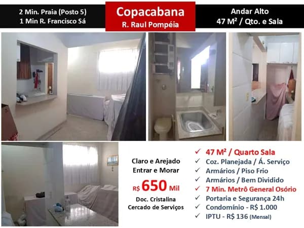 Apto Copacabana Raul Pompéia 47M²