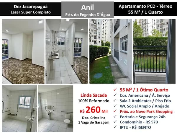 Apto JPA Anil Dez Jacarepaguá 55M² Térreo