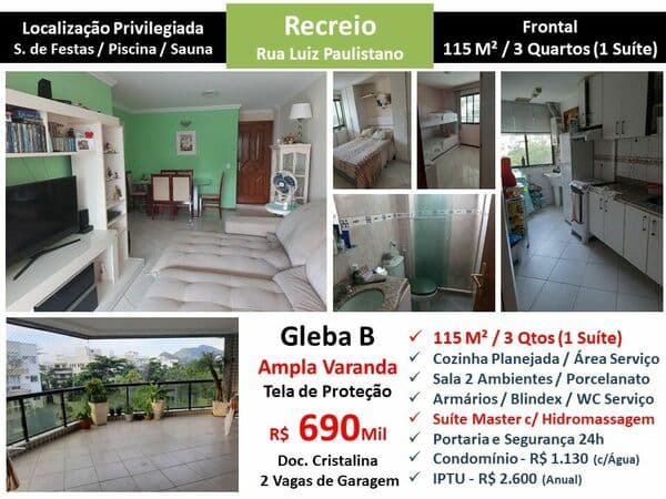Apto Recreio Gleba B Luiz Paulistano 115M²