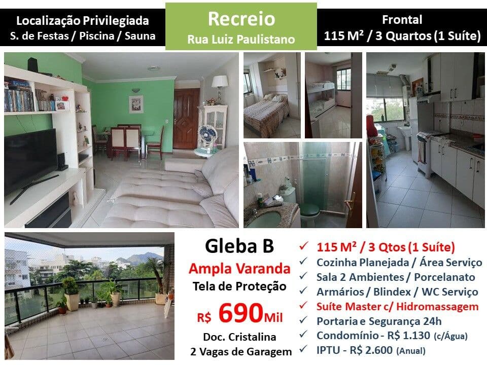 Apto Recreio Gleba B Luiz Paulistano 115M²
