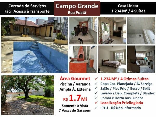 Casa Campo Grande Poata 1234M²