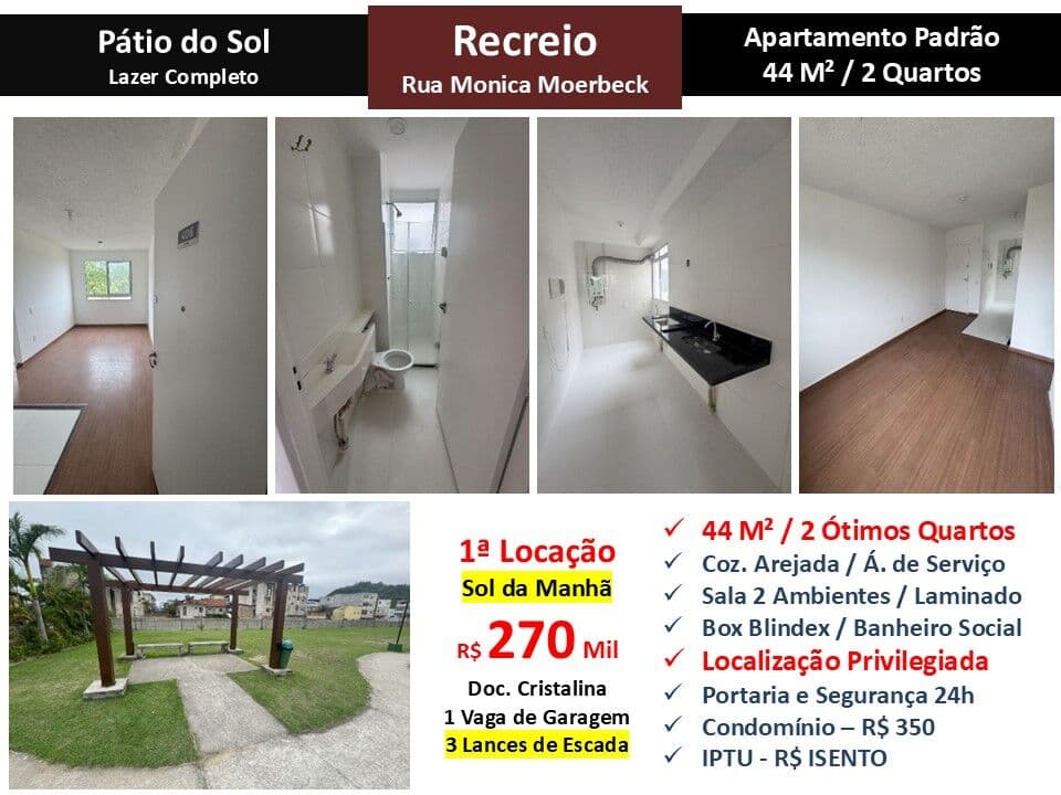 Apto Recreio Pátio do Sol 44M²