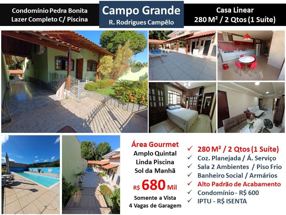 Casa Campo Grande Pedra Bonita 280M² Linear