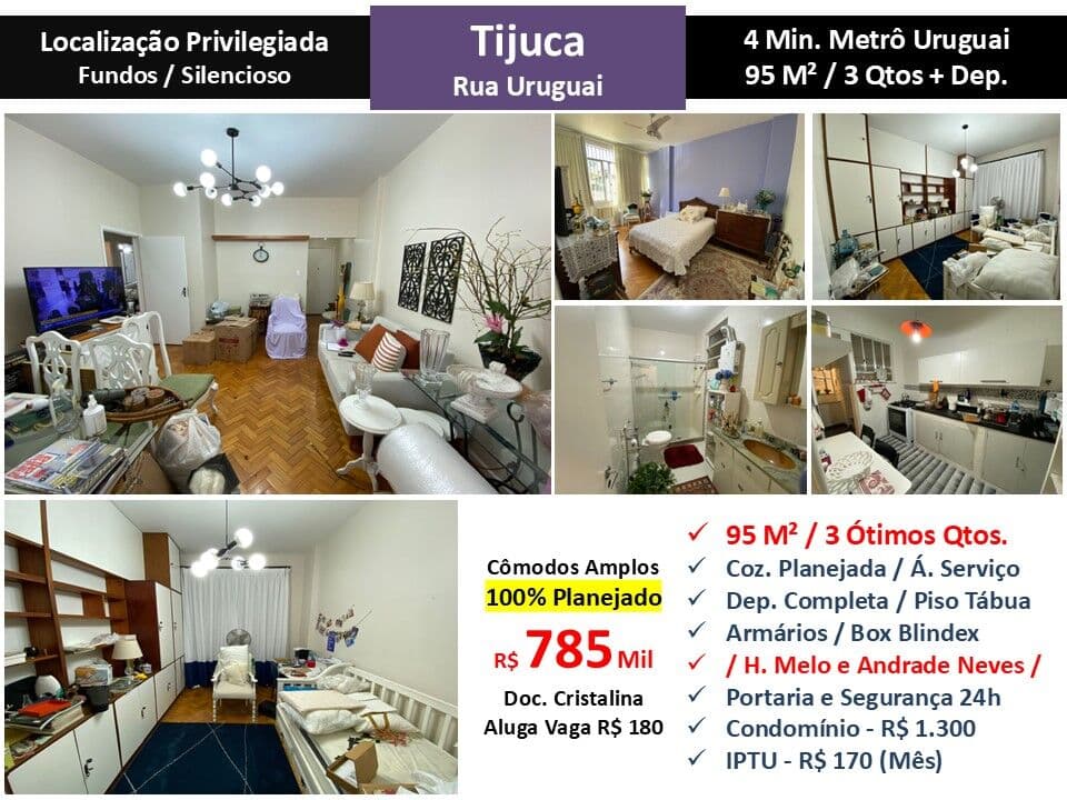 Apto Tijuca Rua Uruguai 95M²