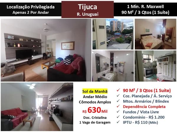 Apto Tijuca Rua Uruguai 90M²