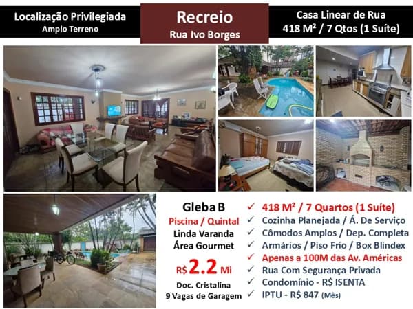 Casa Recreio Gleba B Ivo Borges 418M² Linear