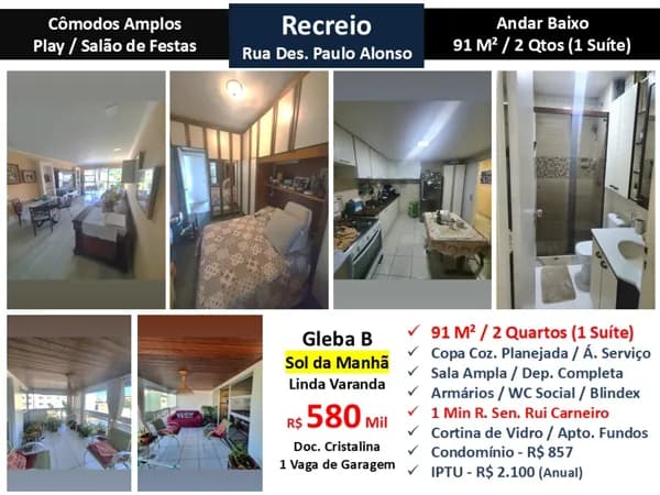 Apto Recreio Gleba B Paulo Alonso 91M²