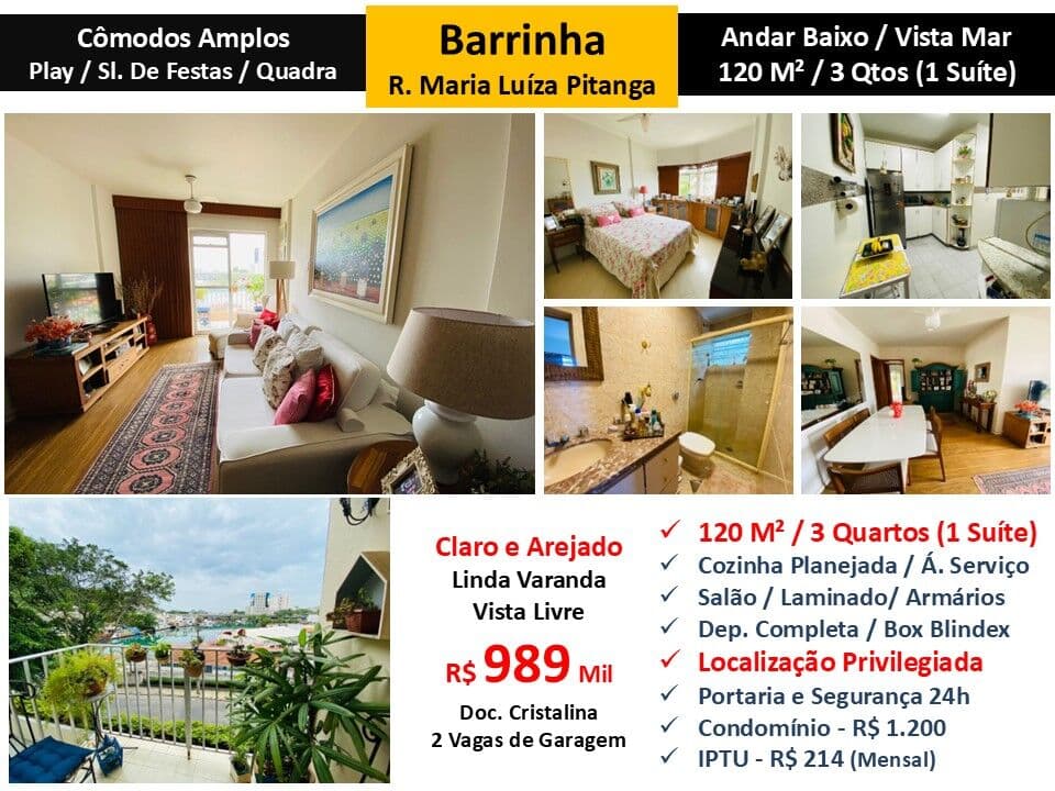 Apto Barra da Tijuca Barrinha Maria Luíza Pitanga 120M²