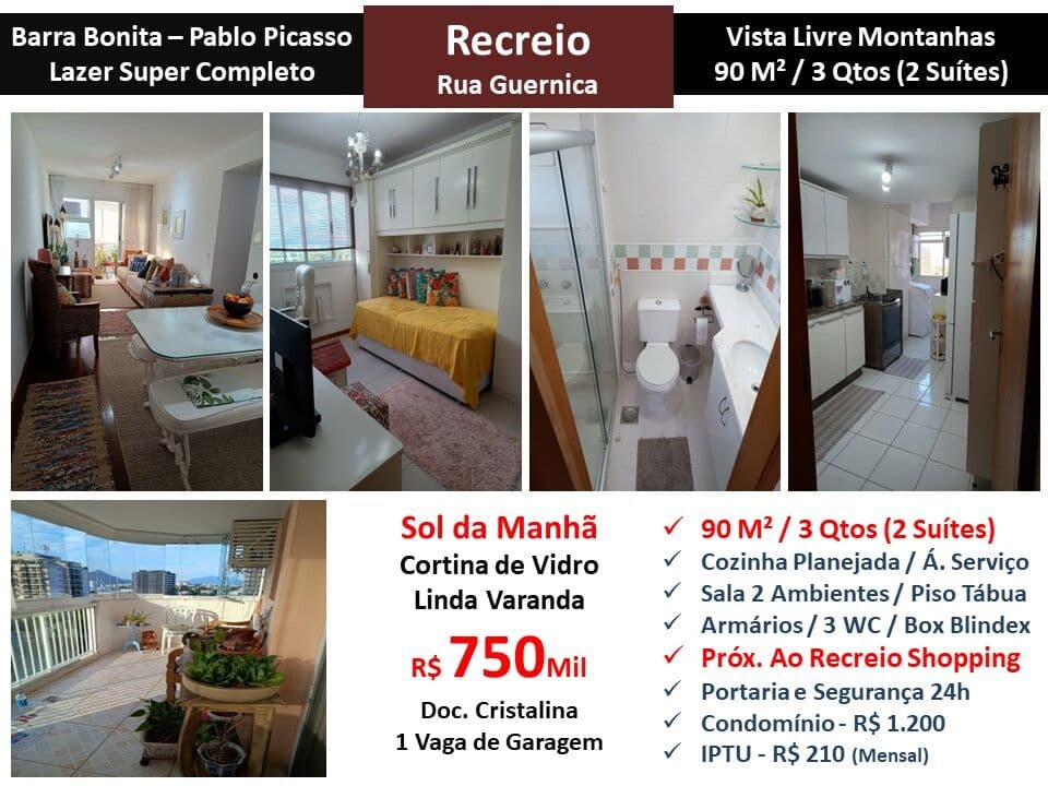 Apto Recreio Barra Bonita Pablo Picasso 90M²