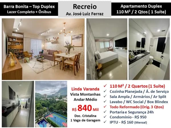 Apto Recreio Barra Bonita Top Duplex 110M²