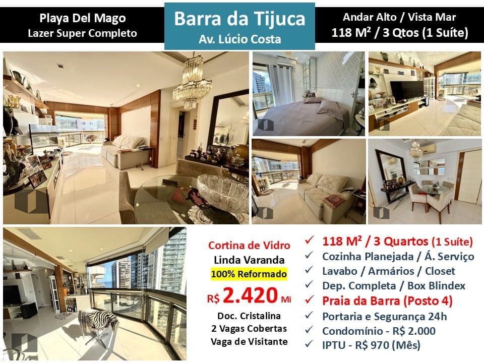 Apto Barra da Tijuca Praia Playa Del Mago 118M²