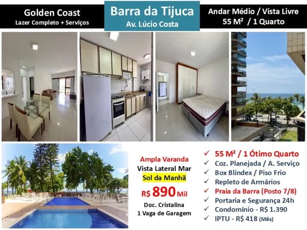 Apto Barra da Tijuca Praia Golden Coast 55M²