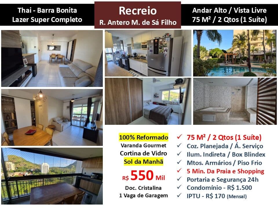 Apto Recreio Barra Bonita Thai 75M²