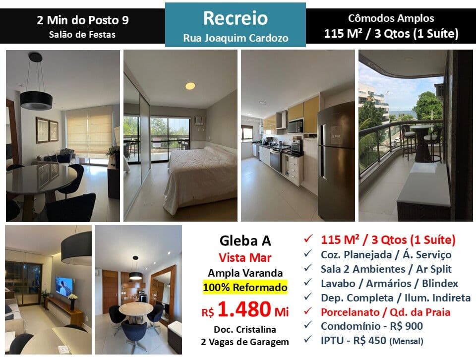 Apto Recreio Praia Joaquim Cardozo 115M²