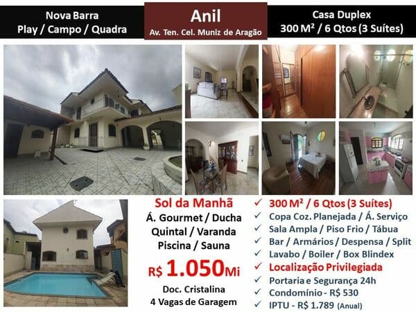 Casa JPA Anil Nova Barra 300M²