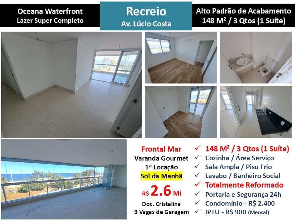 Apto Recreio Praia Oceana Waterfront 148M²