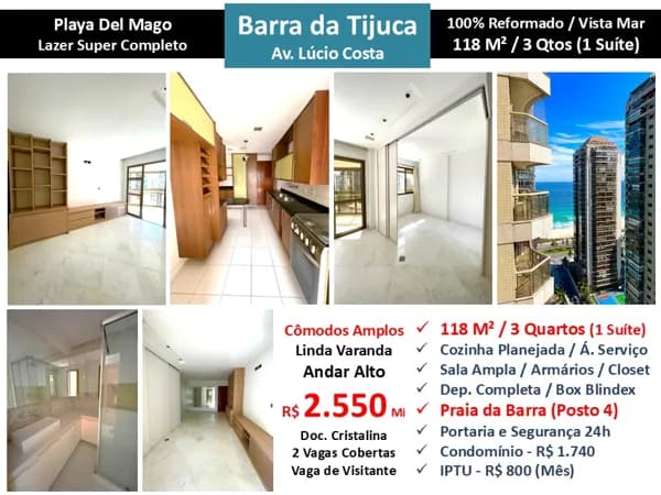 Apto Barra da Tijuca Praia Playa Del Mago 118M²
