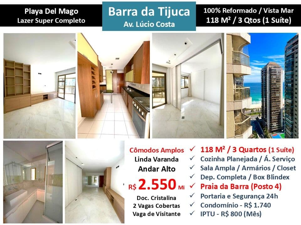 Apto Barra da Tijuca Praia Playa Del Mago 118M²