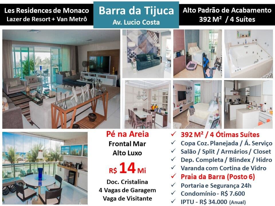 Apto Barra da Tijuca Praia Mônaco 392M²