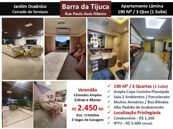 Apto Barra da Tijuca JO Paulo Assis Ribeiro 190M²