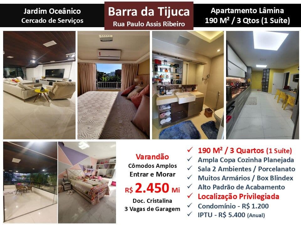 Apto Barra da Tijuca JO Paulo Assis Ribeiro 190M²